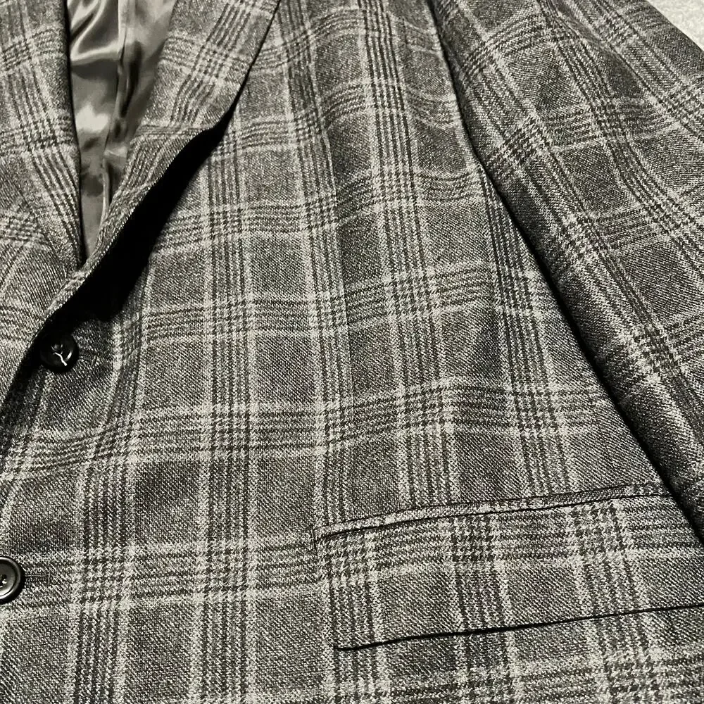 Baroni Blazer Mens 48R Super 150s Gray Plaid Wool Sport Coat Jacket